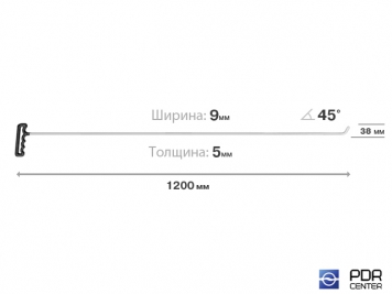 Фото Крючок с наконечником-лезвием (длина 120 см, ширина 9 мм, толщина 5 мм, длина загиба 3,8 см, угол загиба 45º)