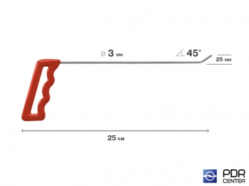 Фото Крючок правый угловой, плоский (длина 25 см, угол загиба 45º, длина загиба 25 мм, Ø 3 мм)